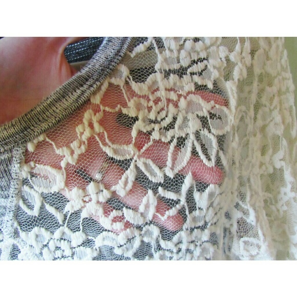 American dream ivory lace long sleeve gray shirt S - Picture 4 of 5